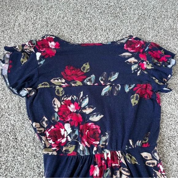 Loveappella Navy Floral Maxi Dress Size Small V Neck Boho Spring Summer - Picture 8 of 8